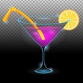 Bright pink cocktail in martini glass with orange slice transparent Royalty Free Stock Photo