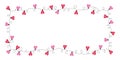 Bright Colorful Valentine`s Day Holiday Heart String Lights on White Background Rectangle Frame