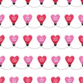 Colorful Valentine`s Day Holiday Intertwined Heart Shape String Lights on White Background Vector Seamless Pattern Royalty Free Stock Photo