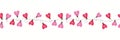 Colorful Valentine`s Day Holiday Intertwined Heart Shape String Lights on White Background Vector Seamless Border