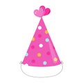 Bright pink cone hat with circles. Colorful accessory for Birthday party.