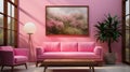 Bright pink couch eclectic living room ai generated background image