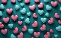 Bright pink hearts on a teal background Royalty Free Stock Photo