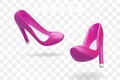 Bright pink high heels, pumps. Realistic vector image. Festive fashionable womens shoes