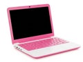 Bright pink laptop with white keyboard on white background isolated on white background Royalty Free Stock Photo
