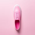 Bright Pink Leather Sneakers On Minimalist Pink Background Royalty Free Stock Photo