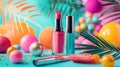 Bright pink lipstick surrounded by colorful decor elements Royalty Free Stock Photo