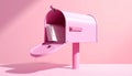 Pink Mailbox with Stacked White Envelopes on Pink Background letters Royalty Free Stock Photo
