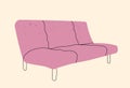 Bright, pink, modern colorful comfortable sofa. Upholstered furniture for rest and relaxation