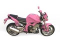 Bright pink modern motorcycle - top down side view Royalty Free Stock Photo