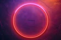 bright pink neon frame in shape of a circle,lines glowing with laser light on a dark textured background, top view, web design Royalty Free Stock Photo