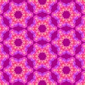 Bright pink and orange floral symmetrical repeating pattern