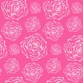 Bright pink pattern with white outline roses