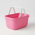 Bright pink plastic shopping basket with white handles on a white background container Royalty Free Stock Photo
