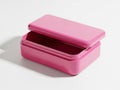 Bright pink storage box with lid open on white background Royalty Free Stock Photo