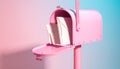 Pink vintage mailbox with letters inside against a soft pink and blue gradient background Royalty Free Stock Photo