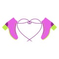 Bright pink women`s shoes and laces in the shape of a heart. Footwear with shoelaces. Vector illustration.