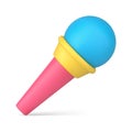 Bright pink yellow blue microphone icon 3d vector illustration. Music mic for professional singer Royalty Free Stock Photo