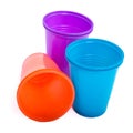 Bright plastic cups isolated on white Royalty Free Stock Photo