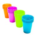 Bright plastic cups isolated on white Royalty Free Stock Photo