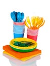 Bright plastic tableware and napkins