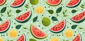 Bright and playful summer pattern featuring adorable watermelon and lime on a refreshing light green backdrop Royalty Free Stock Photo