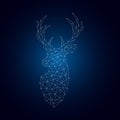 Bright Polygonal Deer silhouette on dark blue background.