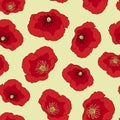 Bright poppies seamless pattern on light yellow background