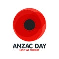 Bright poppy flower. Remembrance day symbol. Anzac Day in Australia Lest we forget . Vector illustration