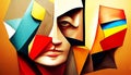 Bright portrait of a man in the style of cubism. Imitation of oil painting. AI-generated