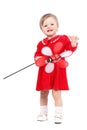 Bright portrait of playing adorable baby girl with red toy Royalty Free Stock Photo