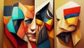 Bright portraits in the style of cubism. Imitation of oil painting. Digital illustration. AI-generated