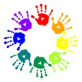 Bright postcard with colorful handprints Royalty Free Stock Photo