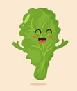 Bright poster with cute cartoon leaf of salad