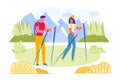 Bright Poster Young Couple Engaged Nordic Walking.