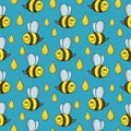 Bright print for children, Cute little bee collects honey, seamless square pattern