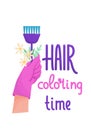 Bright print hairdresser colorist with hand text