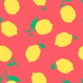 Bright print with lemon tree fruits. Lemon and leaf seamless pattern. Royalty Free Stock Photo