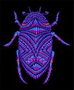 Bright psychedelic Beetle, neon gradient pink purple color, isolated on black background. Fantasy insect. Stylish card Royalty Free Stock Photo