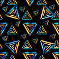 Bright psychedelic polygons on a black background abstract geometric seamless pattern Royalty Free Stock Photo