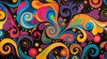 Bright psychedelic swirls and twirls on a black background give off a retro and trippy vibe Royalty Free Stock Photo