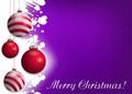 Bright purple Christmas background with red baubles. Decorative elements for holiday design. Vector Royalty Free Stock Photo