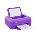 A vibrant purple 3D printer icon with paper coming out and a blank sheet in the input tray Royalty Free Stock Photo