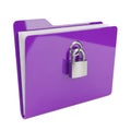 Purple folder secured with a silver padlock isolated on white background Royalty Free Stock Photo