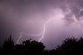 Bright purple lightning in the overcast night sky. Royalty Free Stock Photo