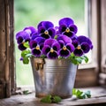 Bright Purple Pansy Bouquet In Window