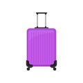 Bright purple polycarbonate suitcase on spinner wheels. Flat vector icon of travel bag with telescopic handle. Luggage Royalty Free Stock Photo