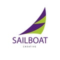 Bright purple sailboat sign. Design modern logos sailing for Business.