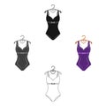 Bright purple swimsuit with bows for girls.Beach wear women.Swimcuits single icon in cartoon style vector symbol stock