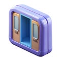 Bright purple toy train car with open doors and windows on white background Royalty Free Stock Photo